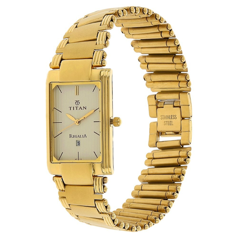 Titan Champagne Dial Golden Stainless Steel Strap Watch-1234ym02