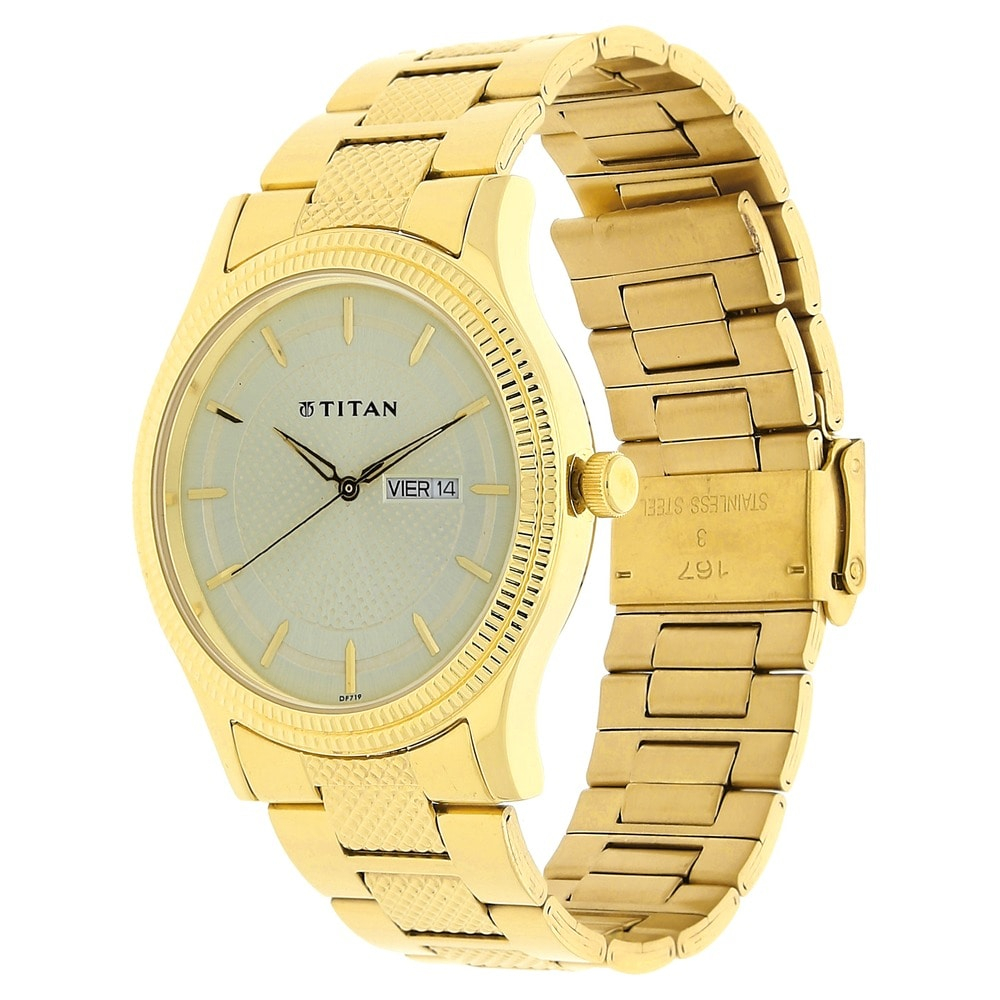 Titan Champagne Dial Golden Stainless Steel Strap Watch-1650ym06