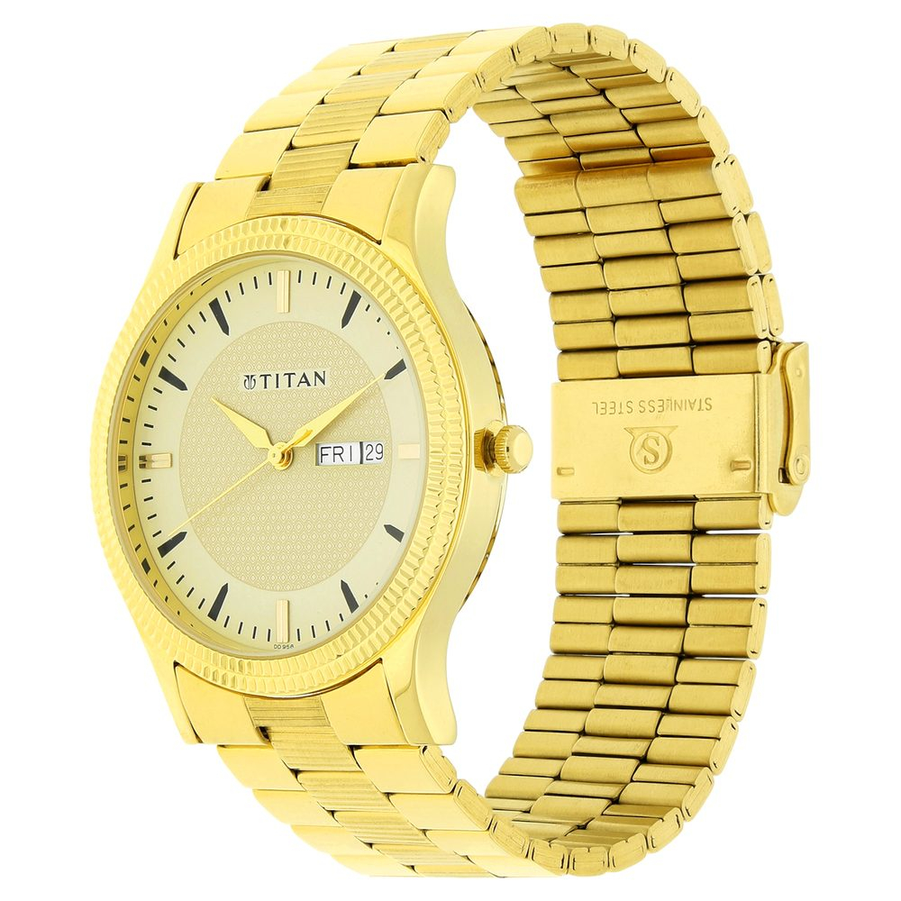 Titan Champagne Dial Yellow Stainless Steel Strap Watch-1650ym04
