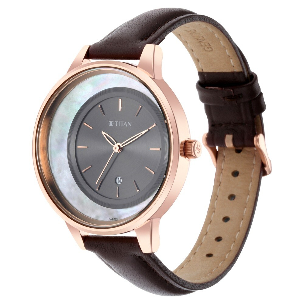 Titan Crescent Anthracite Dial Leather Strap Watch-2648wl04