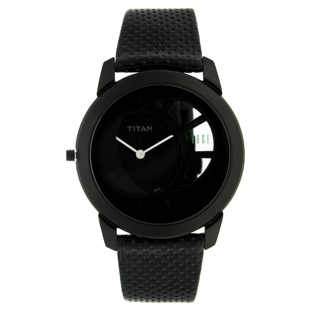 Titan Edge Black Dial Leather Strap Watch 1576nl02