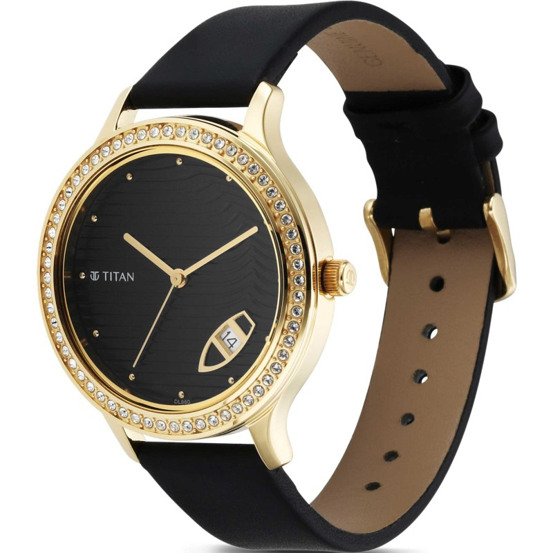 Titan Wander Black Dial Leather Strap Ladies Watch Model-2634YL01
