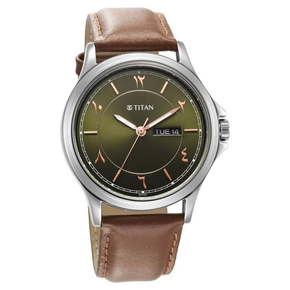 Titan 1870SL08 -Marhaba Green Dial Analog Leather Strap Watch For Men 