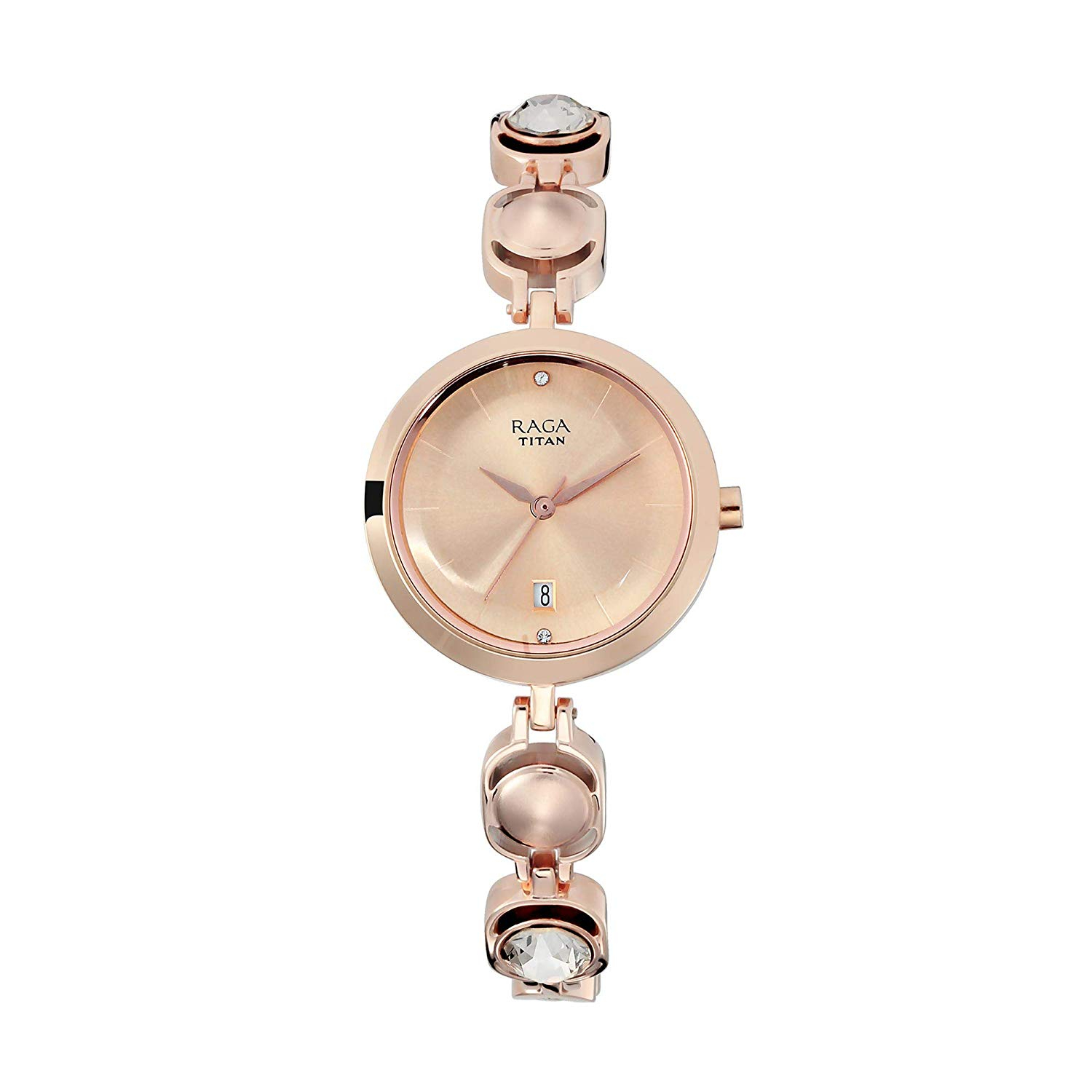 Titan Rose Gold Dial Analog Watch with Date Function for Women NL2606WM02