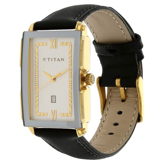 Titan Silver Dial Brown Leather Strap Watch-1485yl01