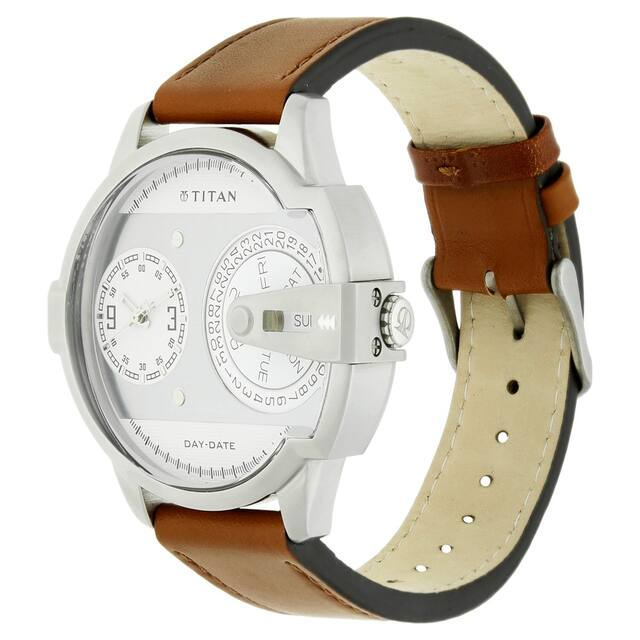 Titan Silver Dial Brown Leather Strap Watch-1608sl01