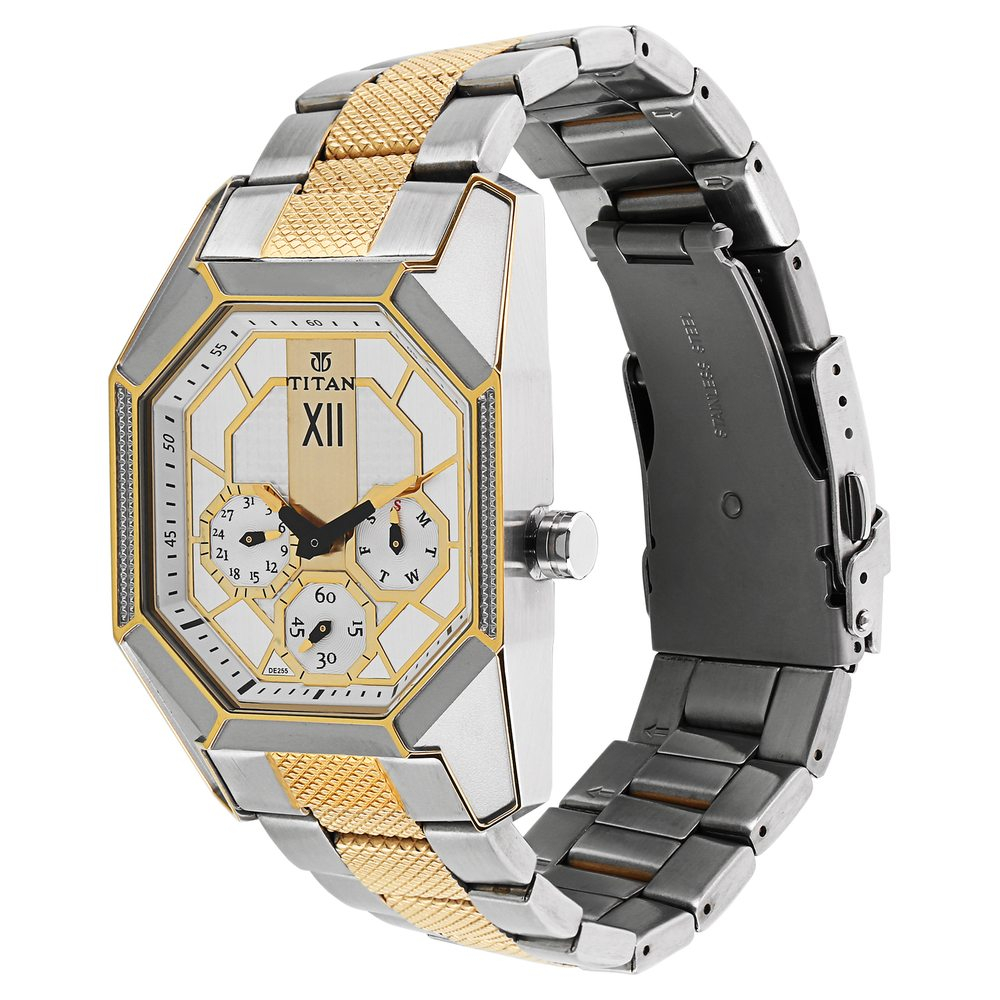 Titan Silver Dial Two Toned Stainless Steel Strap Watch-1658bm01