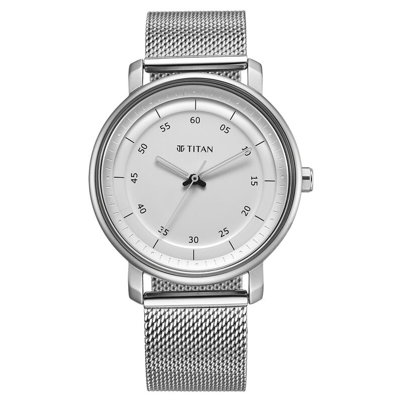 Titan 1884SM01 -Workwear Quartz Analog Silver Dial Stainless Steel Strap Watch for Men