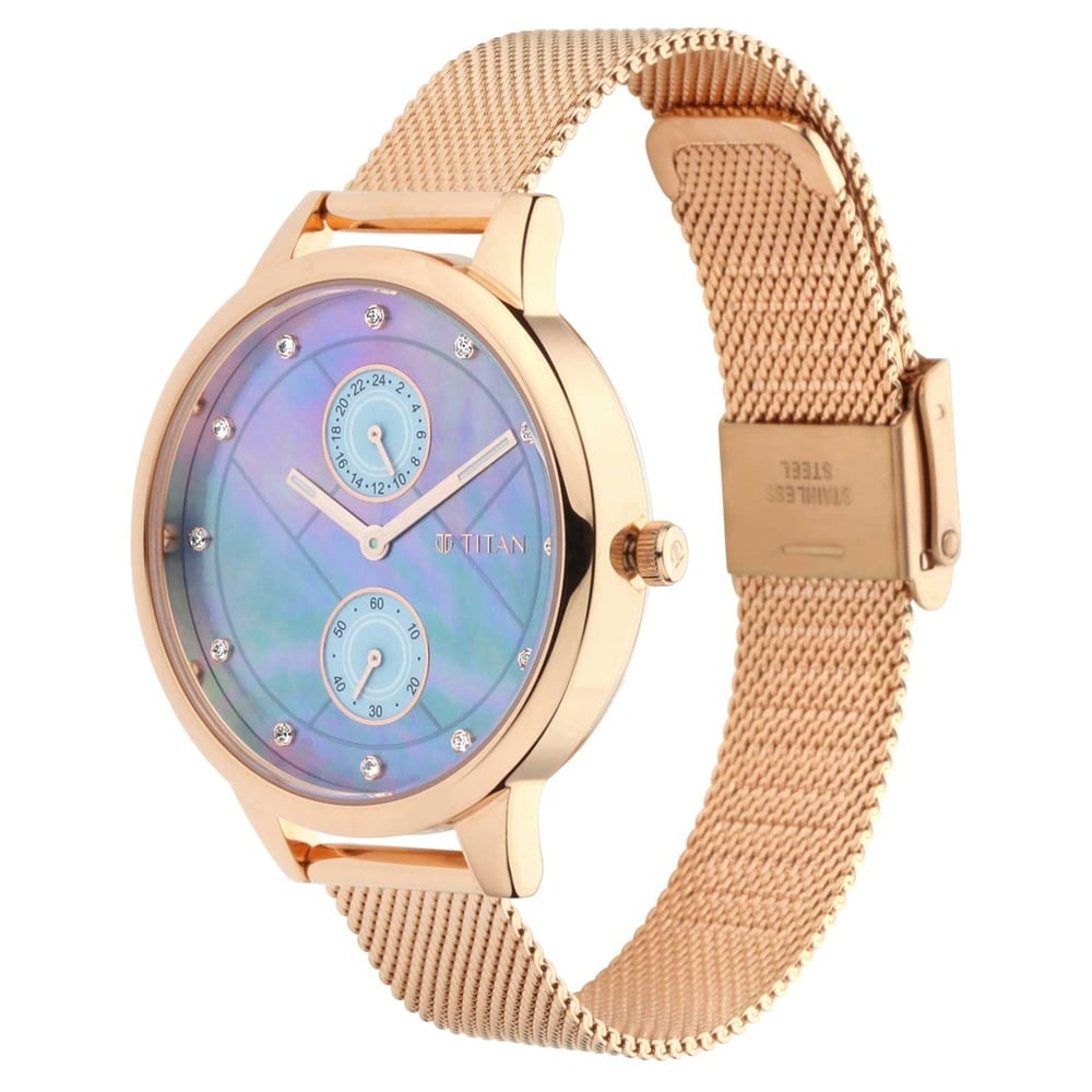 Titan Sparkle Women's Watch Blue Mother Of Pearl Dial, Metal Strap 2617wm01