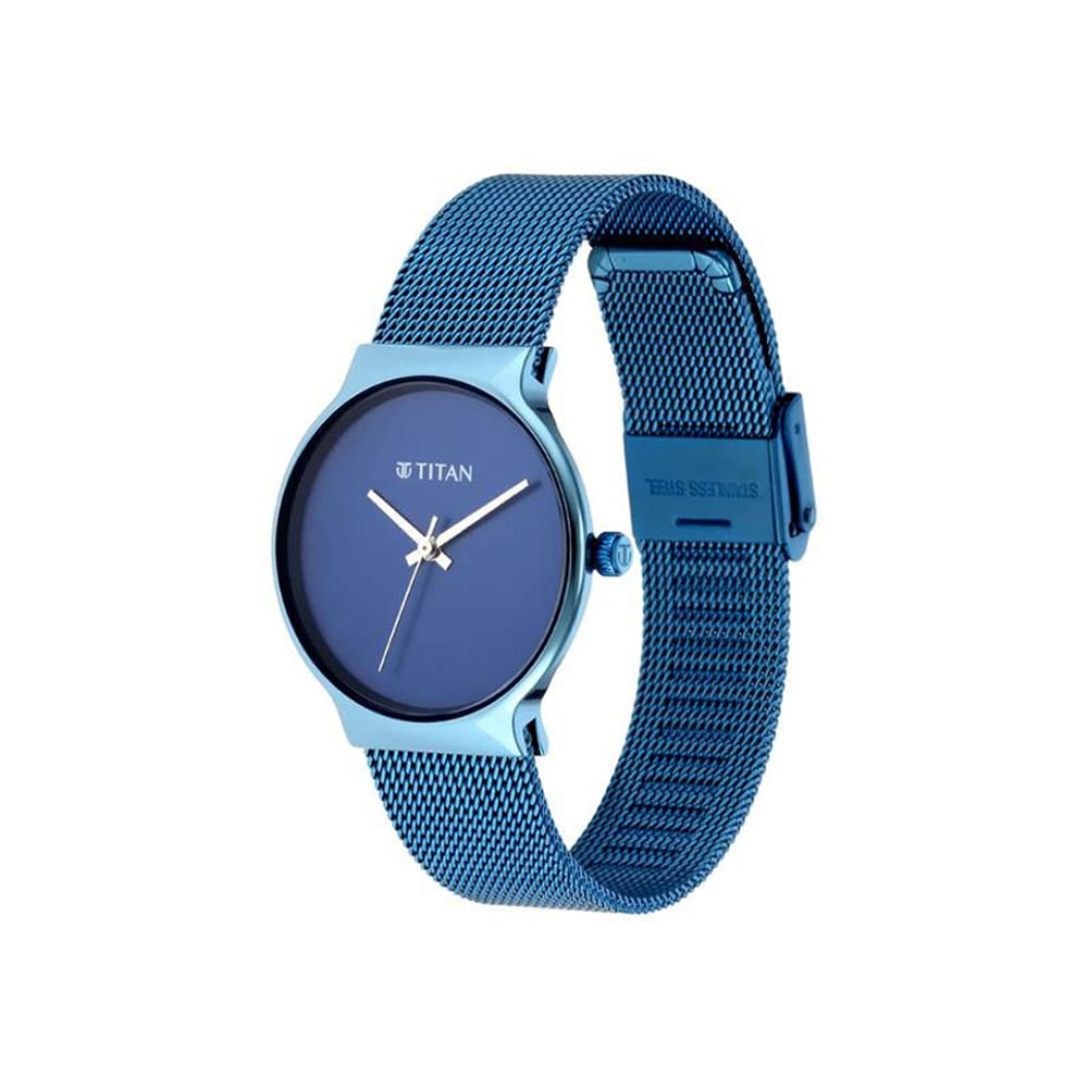 Titan Womens 33 Mm Titan Ladies Slimline II Blue Dial Metal Analogue Watch - 95141qm01