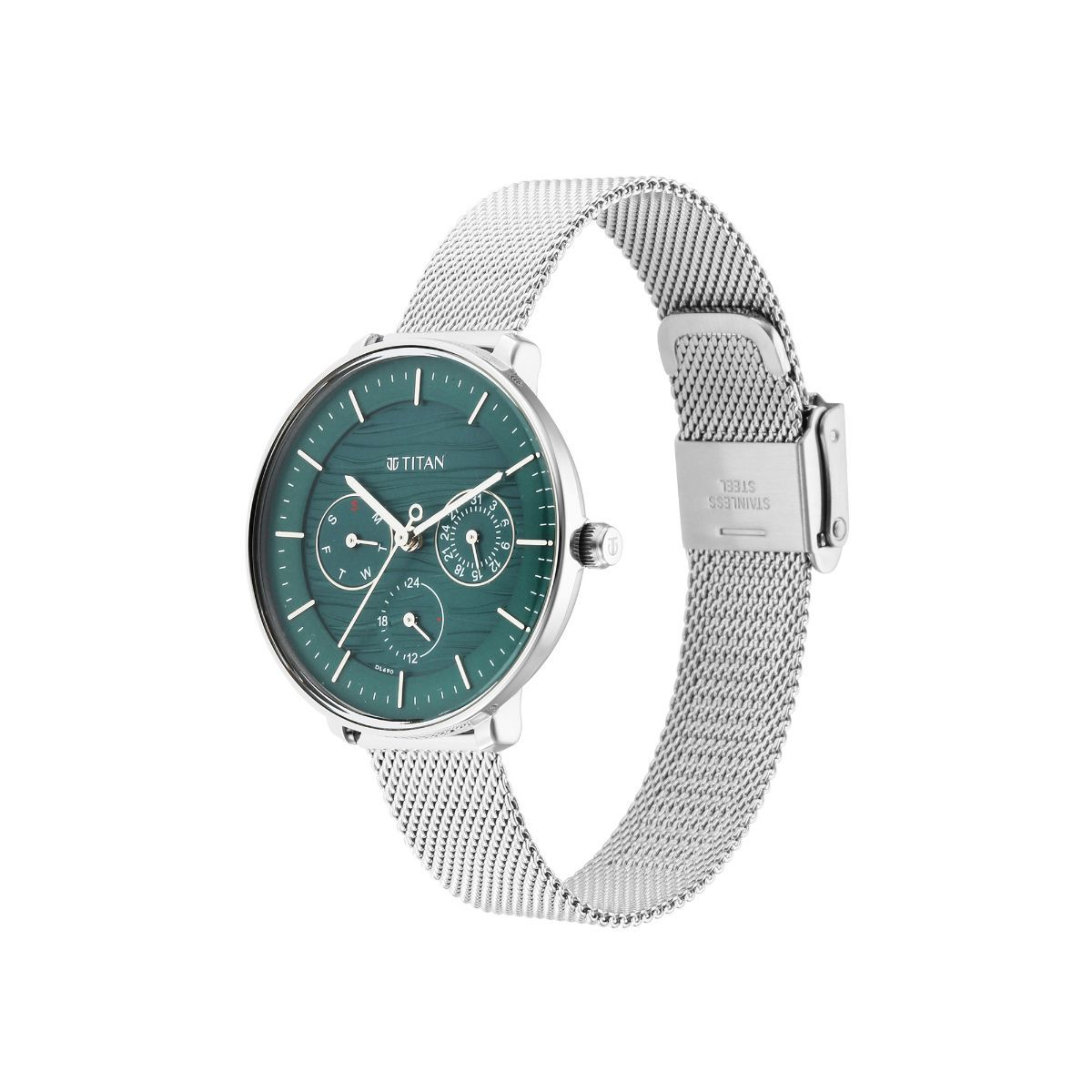 Titan Workwear Green Dial Silver Stainless Steel Strap Watch-2651sm02