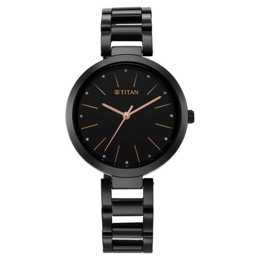Titan 2480NM01 - Workwear Quartz Analog Black Dial Black Stainless Steel Strap Watch for Women