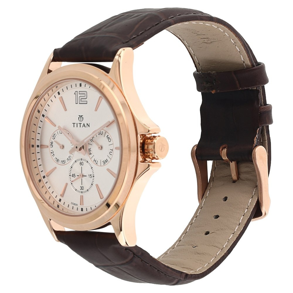 Titan Workwear Watch With White Dial & Leather Strap-1698wl01