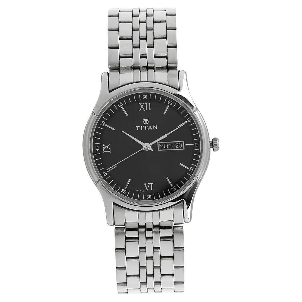 Titan Black Dial Silver Stainless Steel Strap Watch 1636SM01