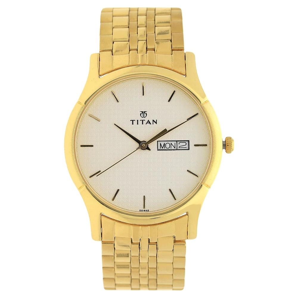 Titan Silver Dial Yellow Stainless Steel Strap Watch 1636YM01