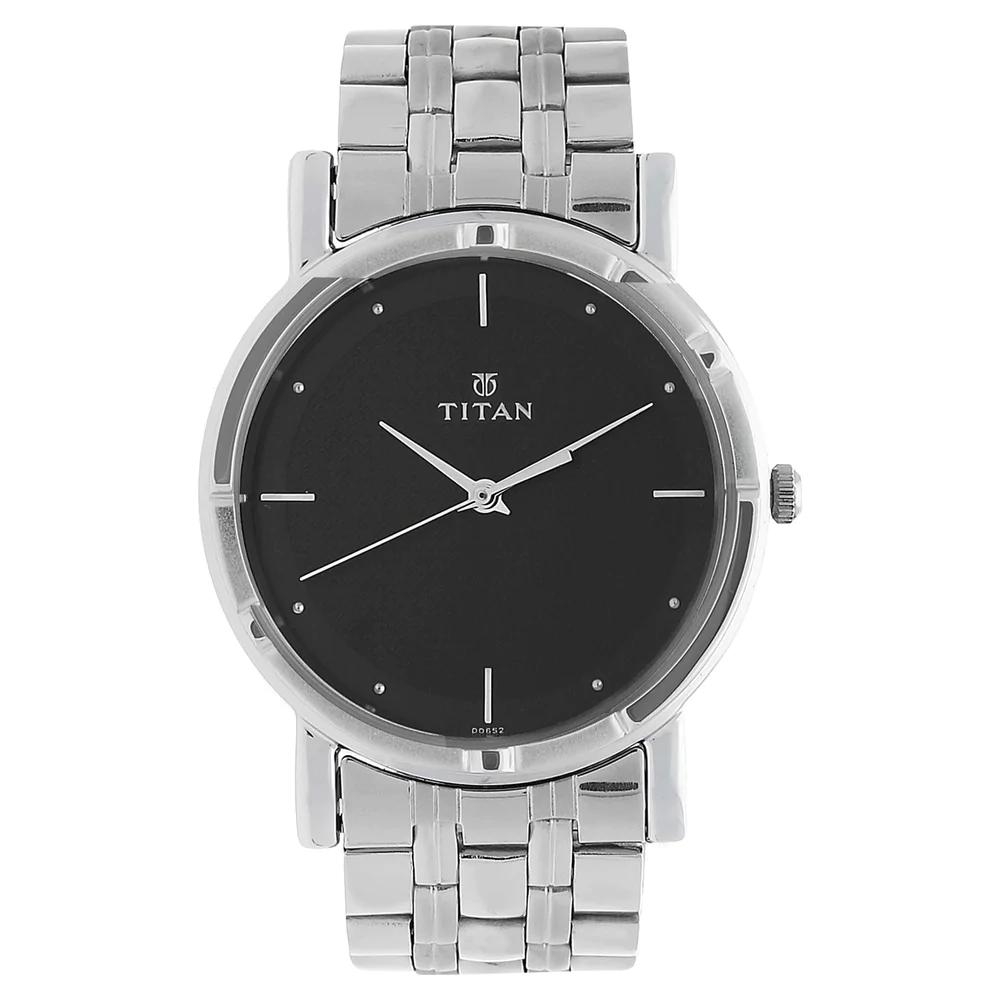 Titan Black Dial Silver Stainless Steel Strap Watch 1639SM02