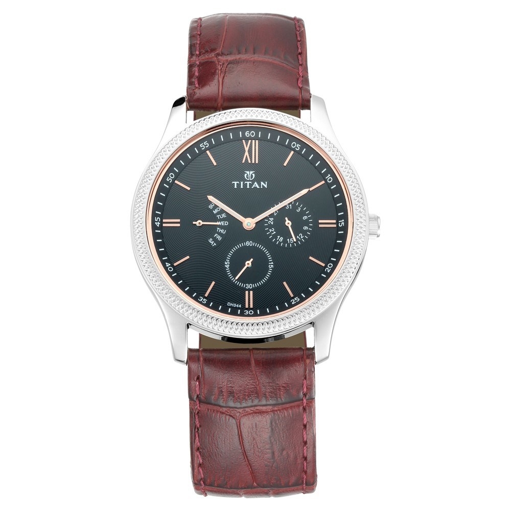 Titan Retrograde Black Dial Leather Strap Watch 1768SL04