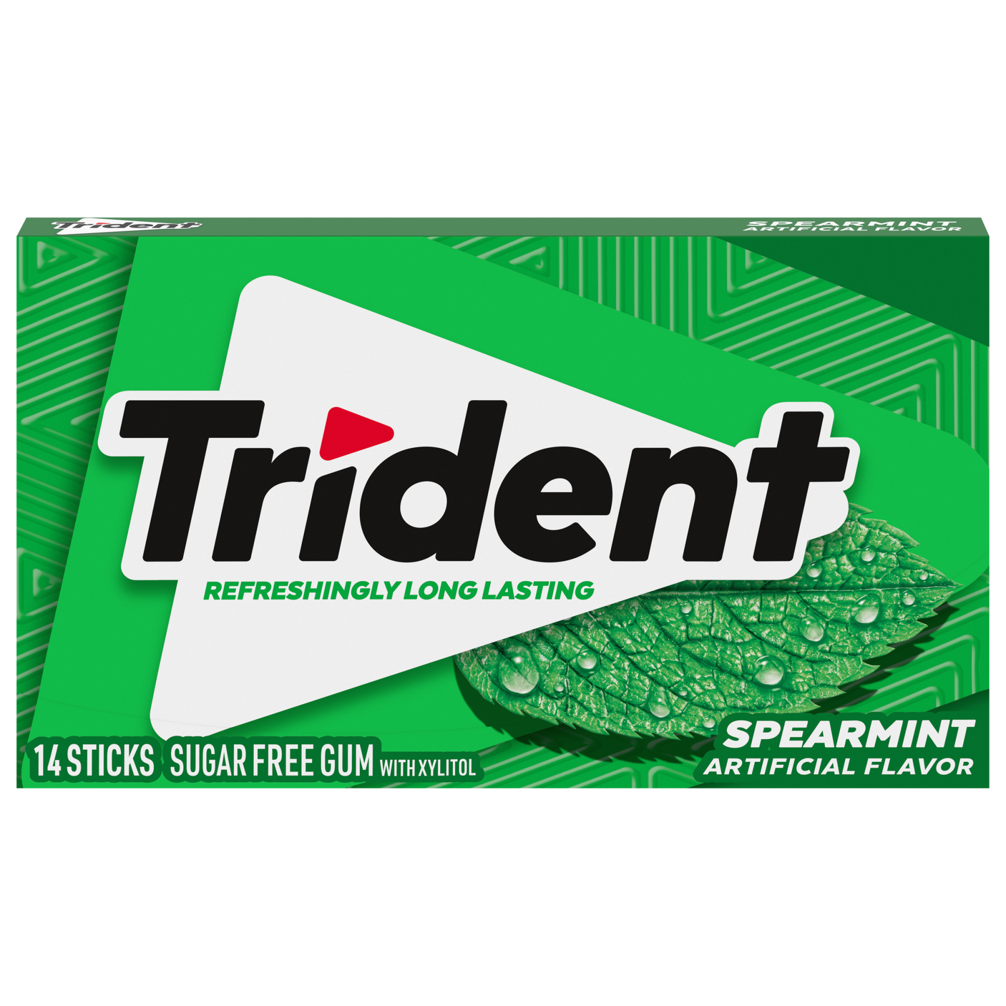 Trident Sugar Free Chewing Gum Spearmint, 14 Sticks, 26 g