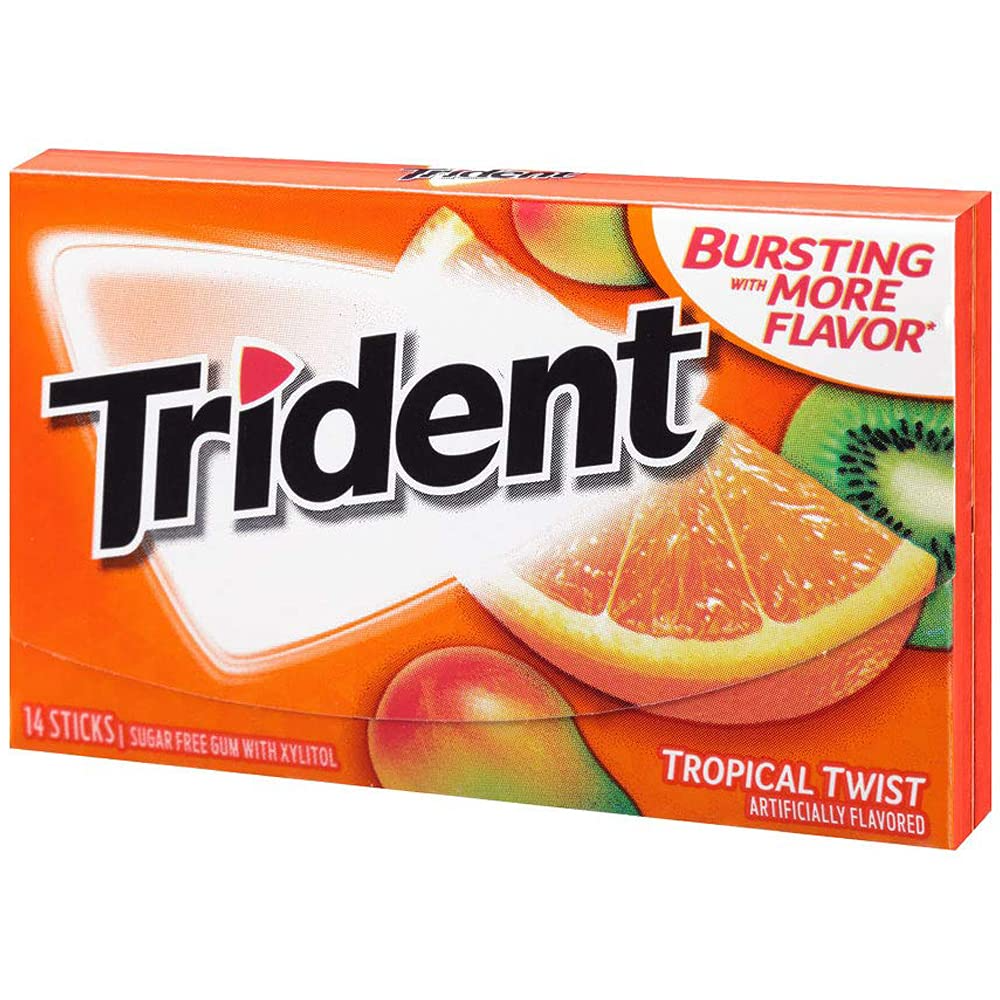 Trident Tropical Twist Sugar Free Chewing Gum, 14 Sticks, 26 g