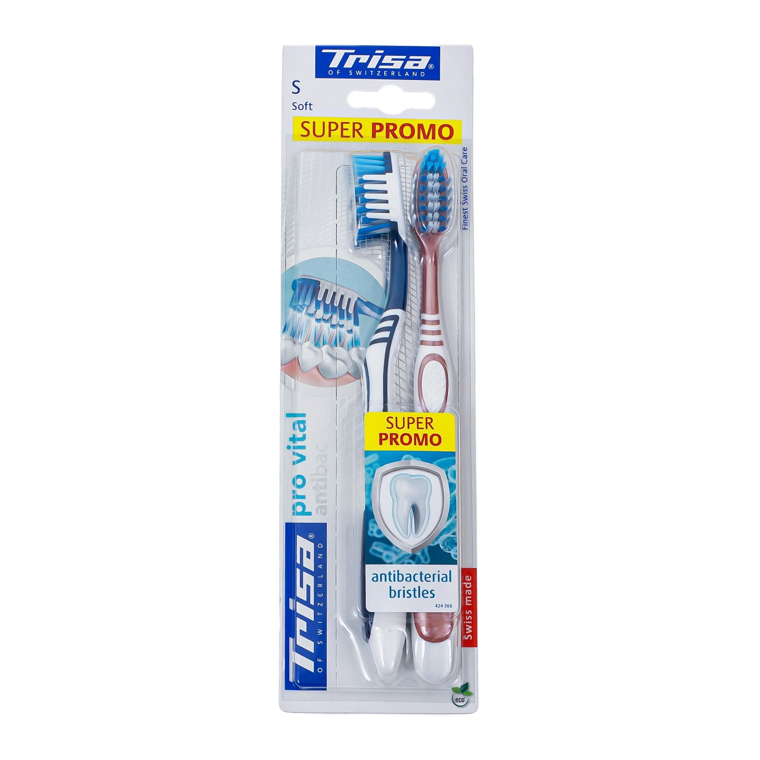 Trisa Extra Pro Vital Antibac Duo Pack Soft Toohtbrush (2 pc) With Cross-Sectional Fiber Arrangement