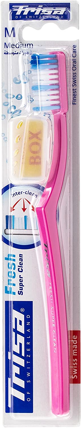 Trisa Fresh Super Clean Medium Toothbrush With Travel Cap, Assorted