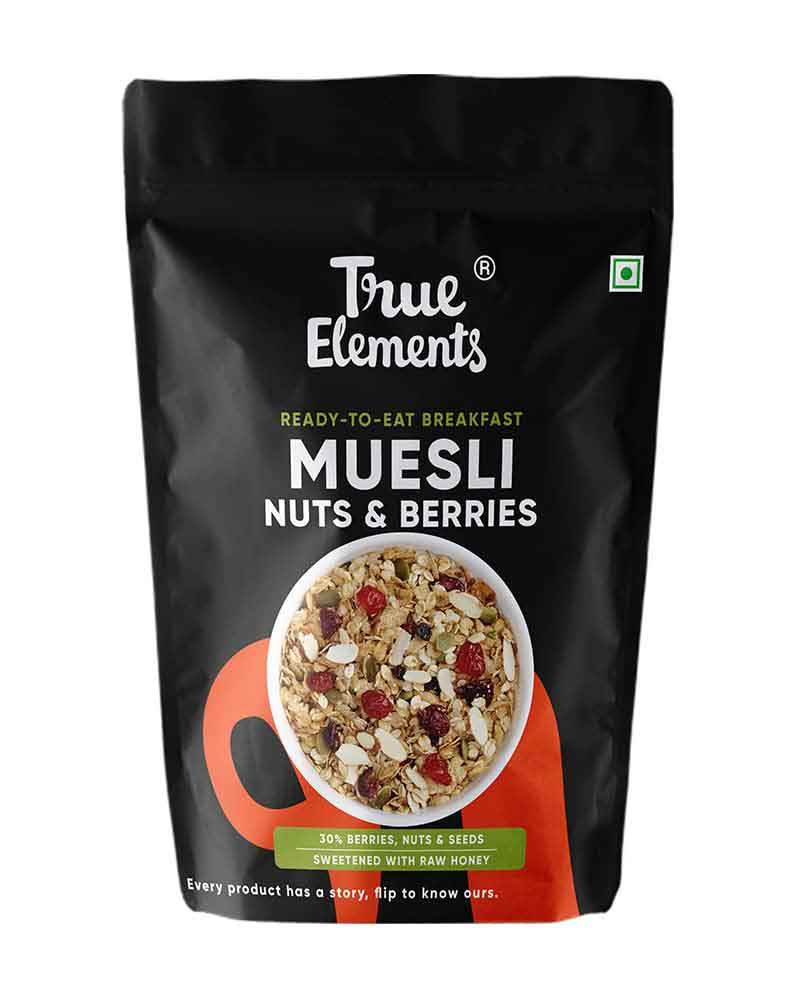 True Elements Nuts & Berries Muesli 30g - With 15% Millets, 12% Seeds, Almonds & Cranberries | 100% Wholegrain Breakfast Cereal | High in Fibre & Protein