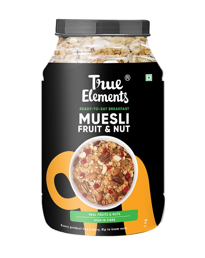 True Elements Muesli Fruit and Nuts 1Kg - 11g Clean Protein | Cereal for Breakfast | Protein Muesli | Healthy Food | 100% Wholegrain