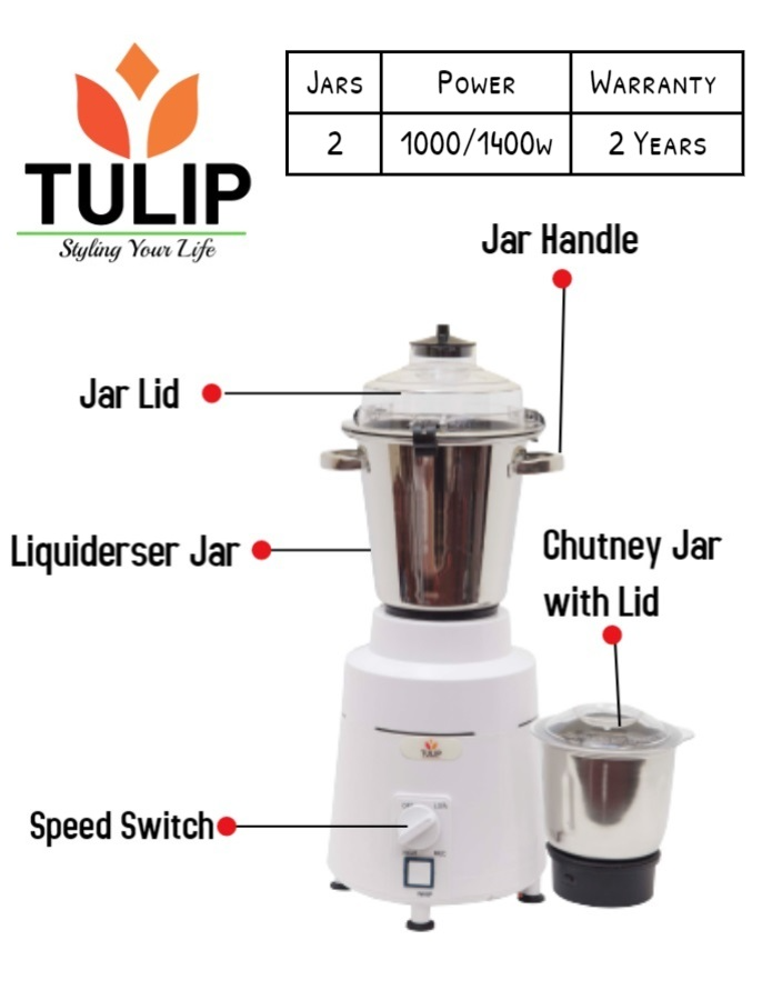 Tulip Mixer Grinder Hotel Master - 1250 Watt