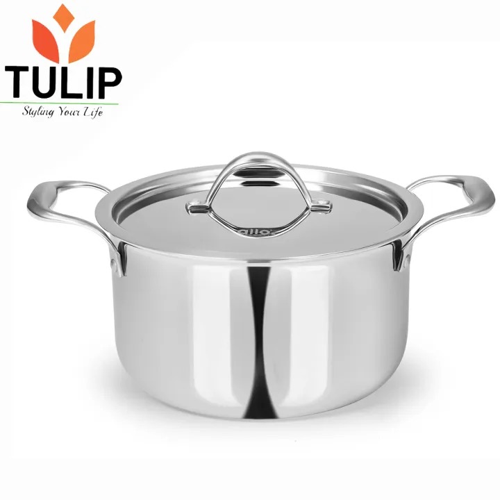 Tulip Stock/Biryani Pot With Lid Try-Ply ASteel Cookware 3 Layer Induction Base 18cm