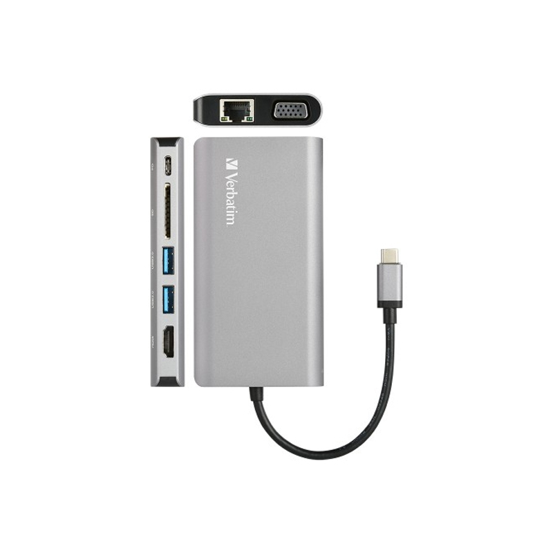 Verbatim 66148 Type C Hub with HDMI, VGA, RJ45, 3.5mm, SD, 2x USB3.0