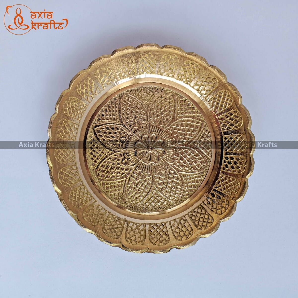 Axia Krafts Typical Brass Plate-3.5 inches Puja plate Shagun plate Pital plate