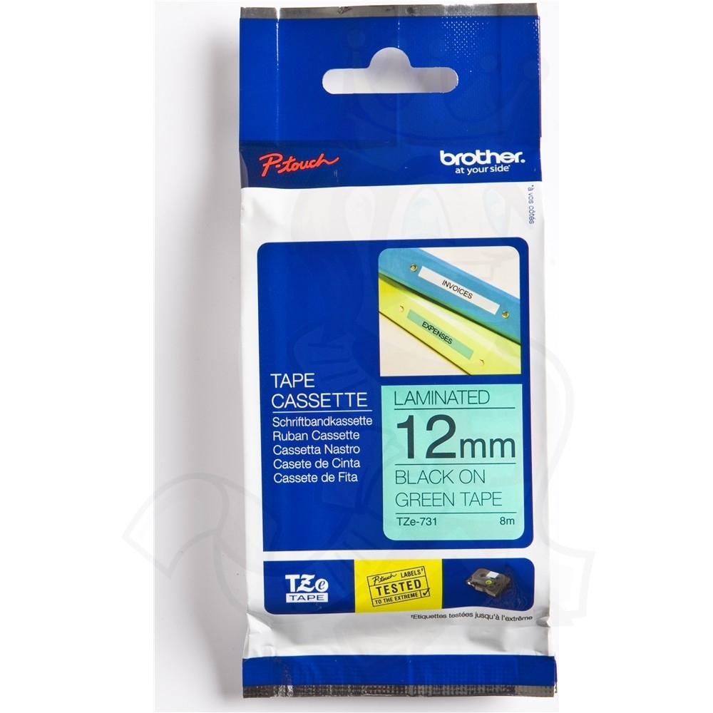 Brother TZe-731 Black on Green Labelling Tape – 12mm wide