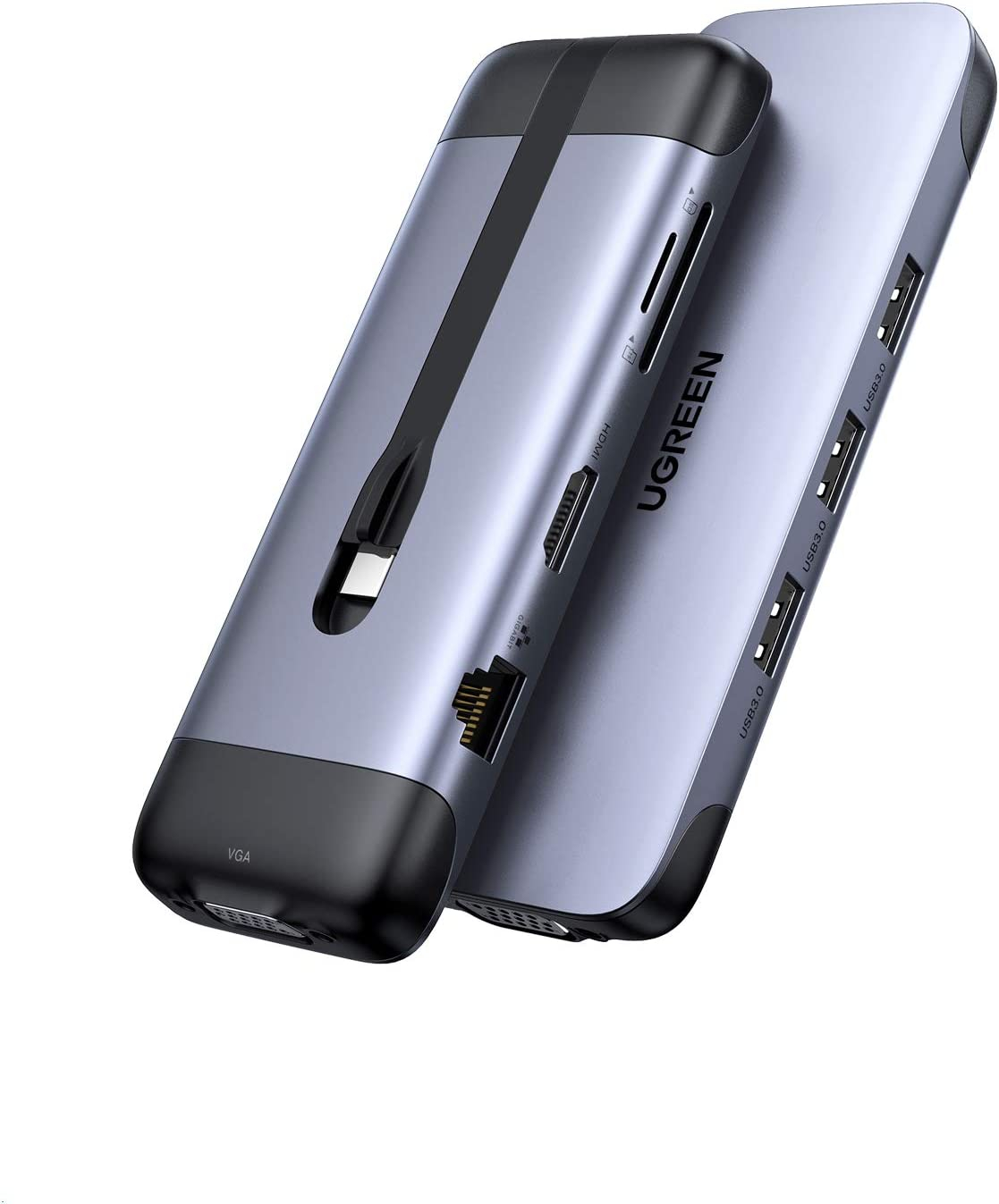 UGREEN 9 IN1 USB-C to3*USB3.0+HDMI+VGA+RJ45  Gigabit+SD&TF +PD port Converter