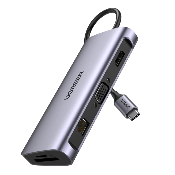 UGREEN ( Type C to 10 in 1 )USB-C To 3*USB 3.0  A+HDMI+VGA+RJ45 Gigabit+SD/TF+AUX3.5mm+PD