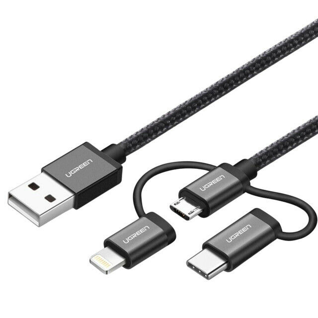 UGREEN USB 2.0 to Micro USB+Lightning+Type C (3 in 1) Data  Cable
