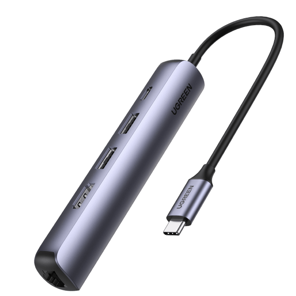 UGREEN 5 in1 USB-C To 2*USB 3.0 A+HDMI+RJ45+PD Converter