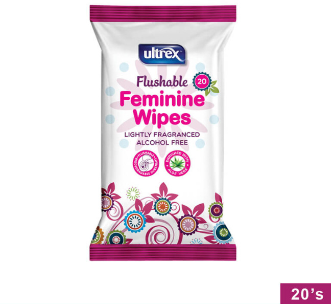 Ultrex Flushable Feminine Wipes Alcohol Free 20'S