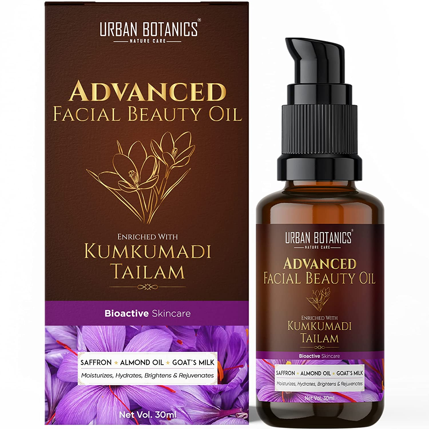 UrbanBotanics Kumkumadi Tailam for Skin | Kumkumadi Oil for Face Wrinkles, Fine Lines, Pigmentation - Men & Women, 30ml