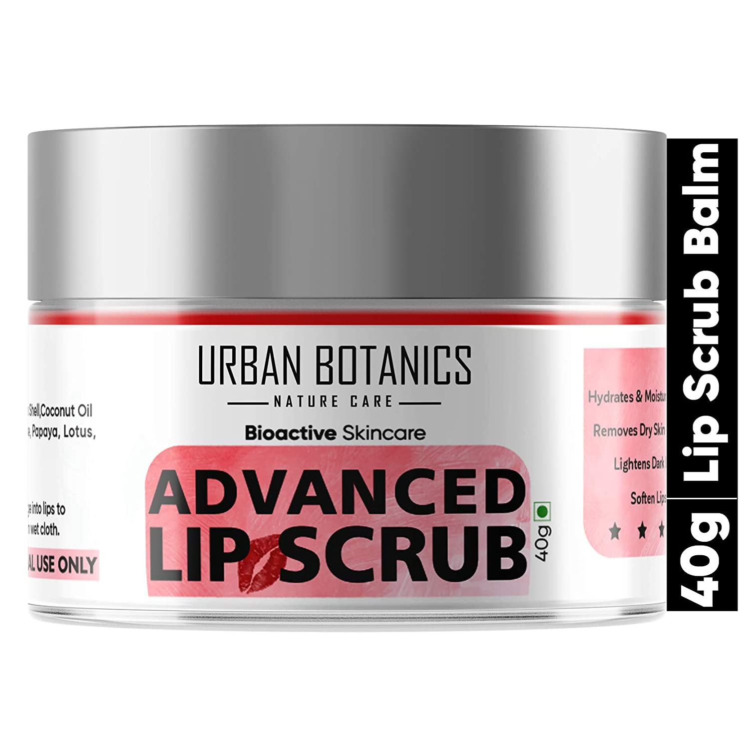 UrbanBotanics® Advanced Lip Scrub Balm - Lightening and Brightening Dark Lips - Lip Scrub For Women & Men Smoker/Dry/Chapped Lip Care , 40 Grams