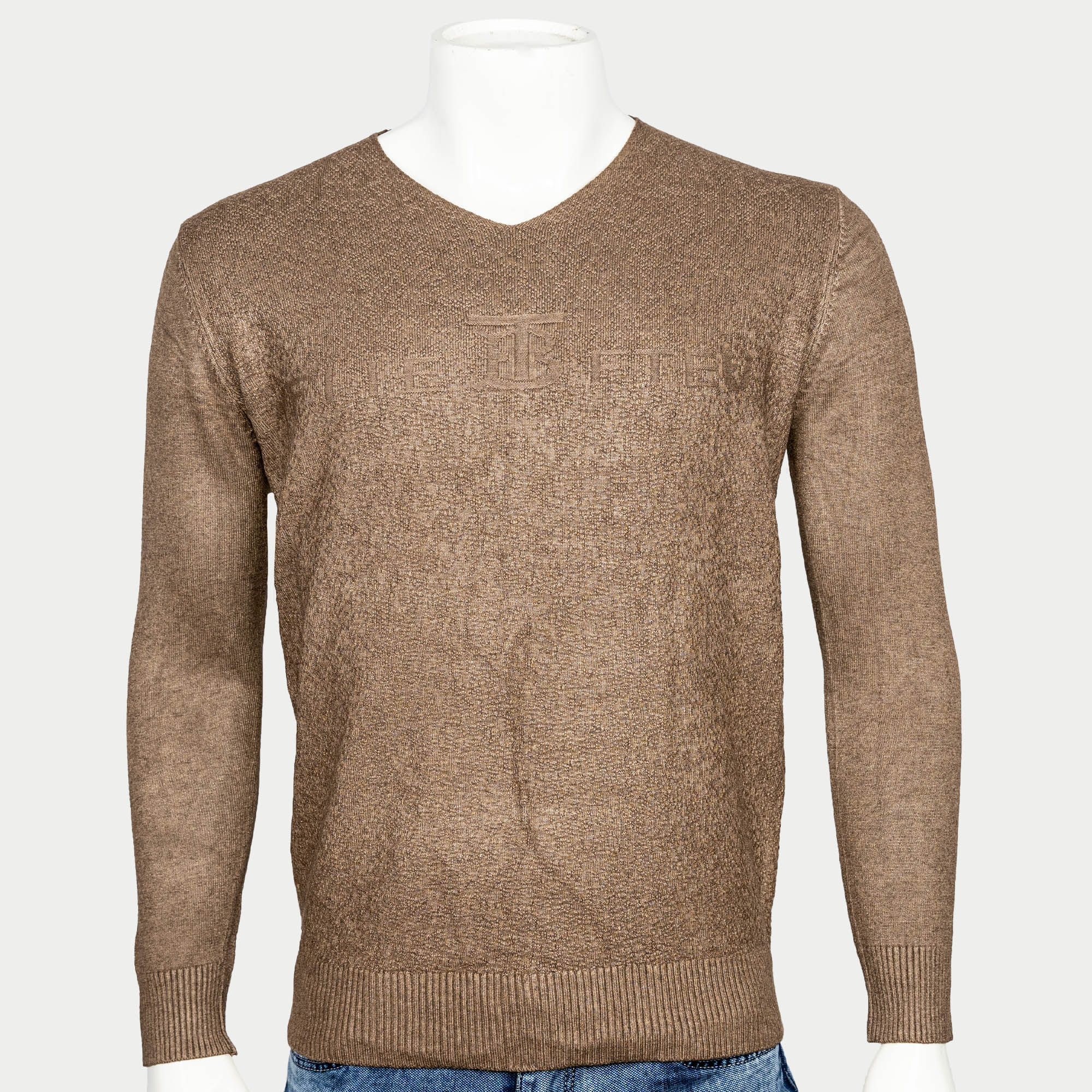 VIRJEANS Acrylic Woolen (VJC214) Heavy V-Neck Warm Sweater For Men-Bronze