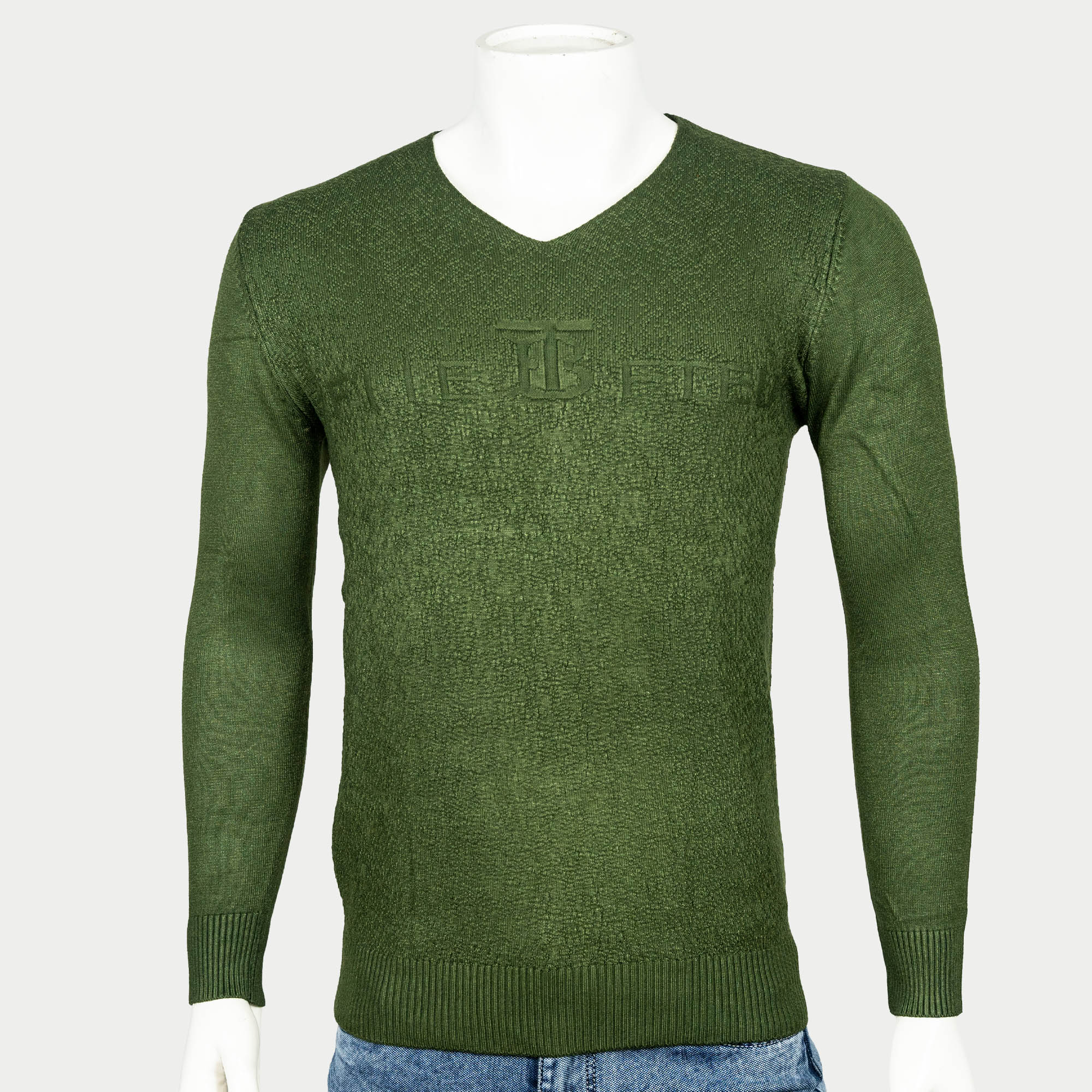 VIRJEANS Acrylic Woolen (VJC214) Heavy V-Neck Warm Sweater For Men-Green