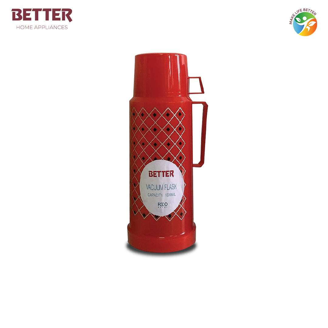 Better Vacuum Flask | Food Grade Plastic, 1000ml , Crimson Red  | Vacuum Insulated Flask