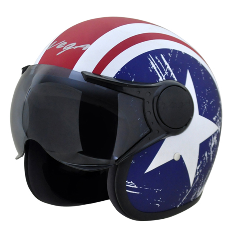 Vega Jet Captain W/visor Dull Red Metallic Blue Helmet