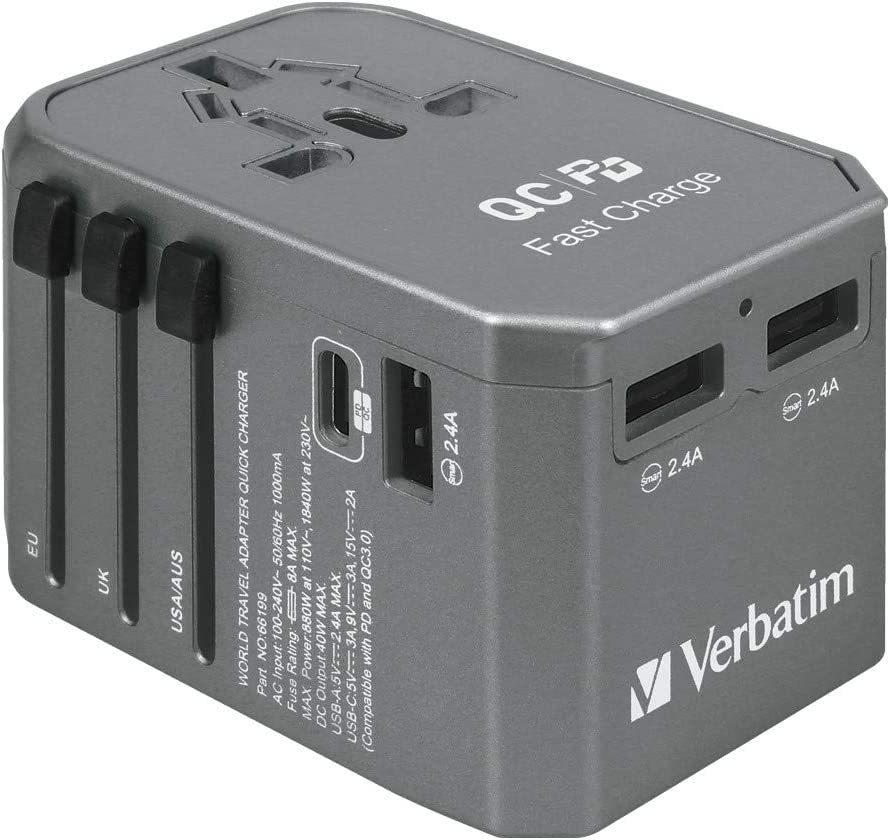 Verbatim 4 port Universal Travel Adaptor 40W with PD 29W & 3xUSB
