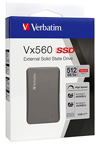 Verbatim 512GB SSD Vx560 USB3.1 External Solid State Drive (490MB/s Read; 450MB/s Write)