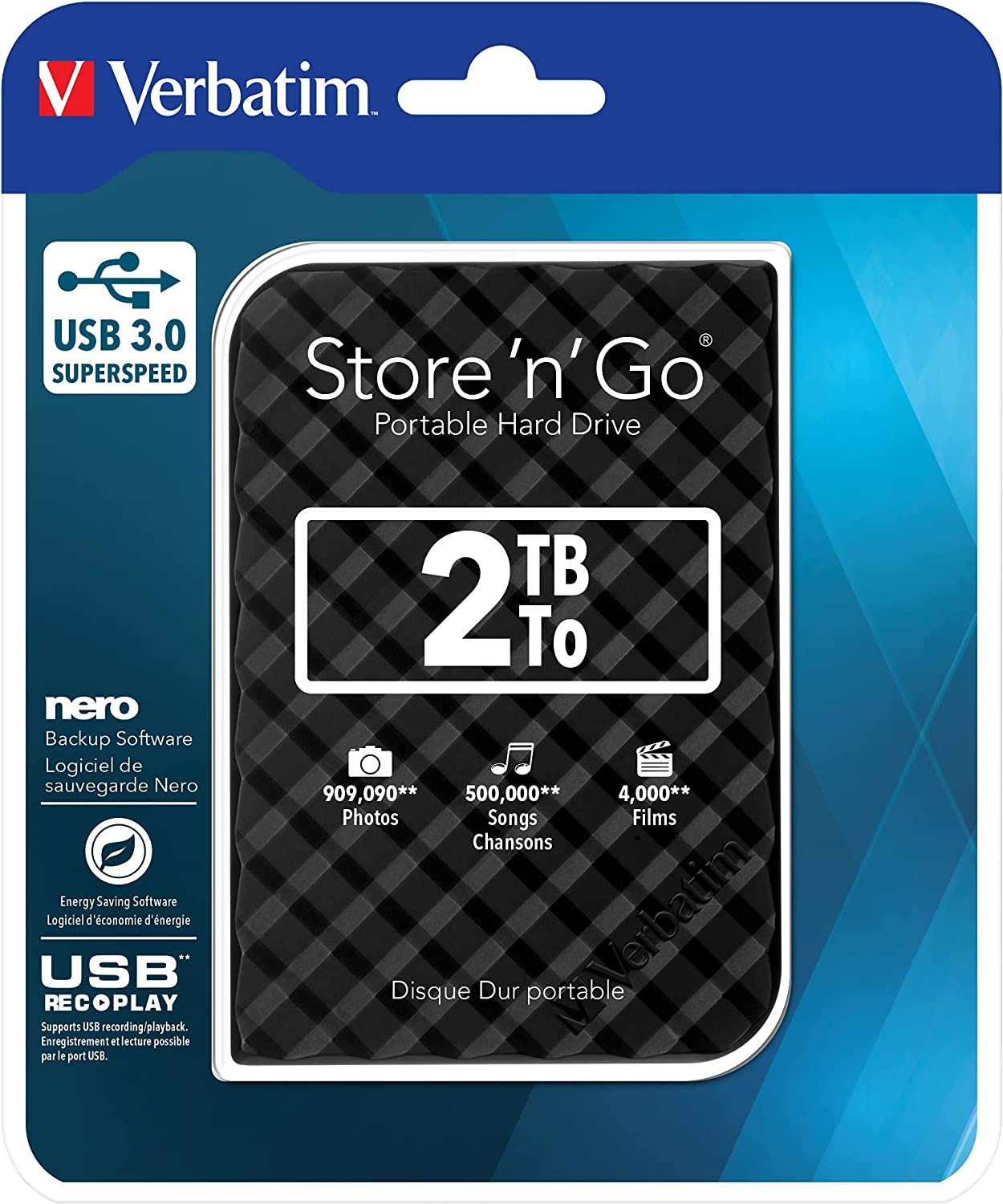 Verbatim 2.5 USB3.0 Store'n'Go HDD Grid Design 2TB Black