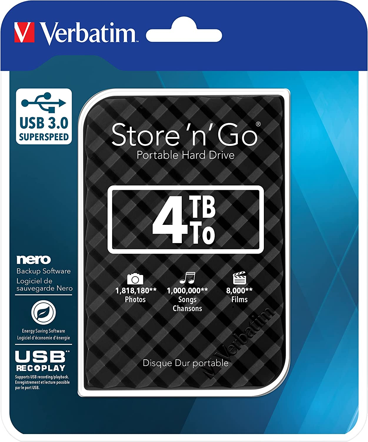  Verbatim 53223 4TB Store 'n' Go USB 3.0 Portable Hard Drive - Black