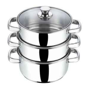 Vinod Bssh318 Momo Maker - Stainless Steel 3 Tier Steamer/Momo/Modak Maker with Glass Lid & Riveted Handles