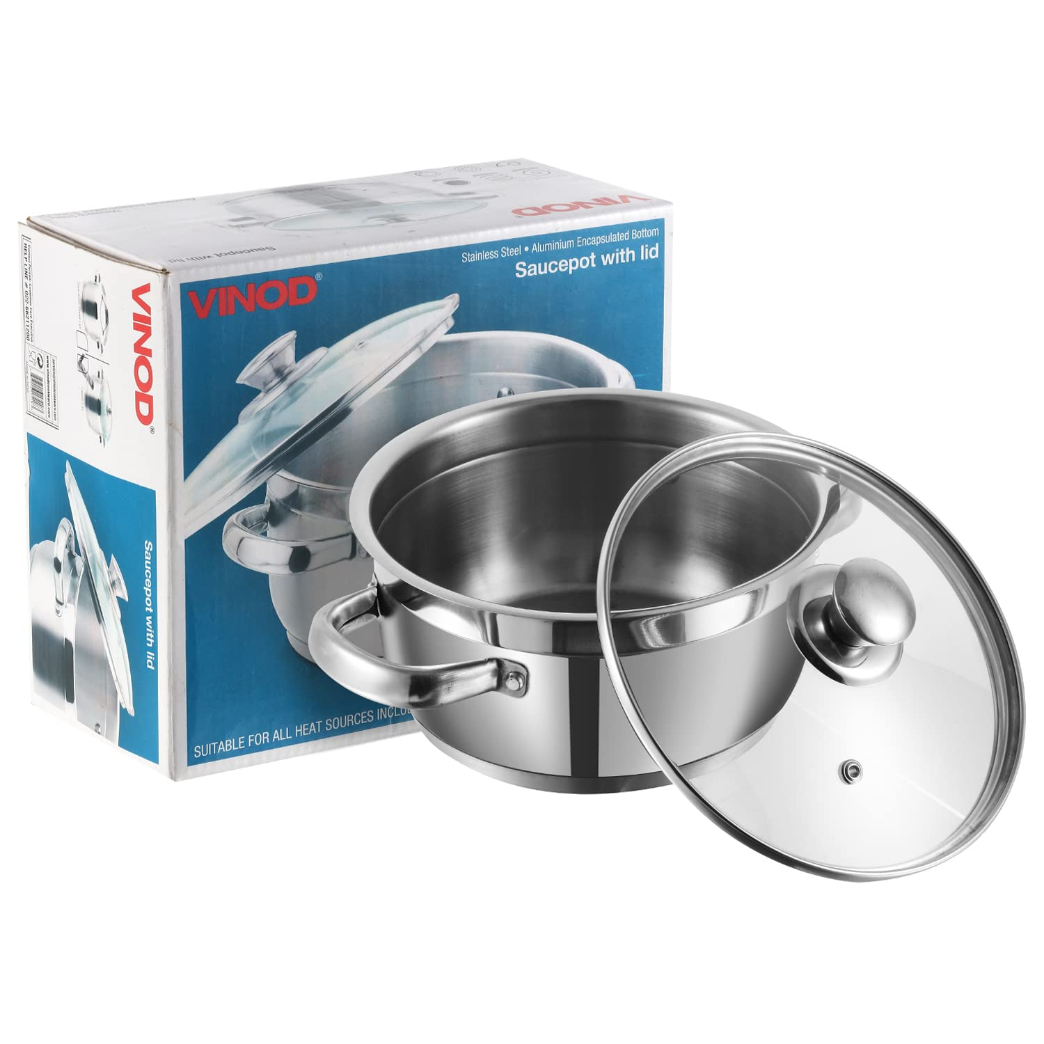 Vinod Two Tone 7.2L Sauce Pot 26 Cm With Glass Lid