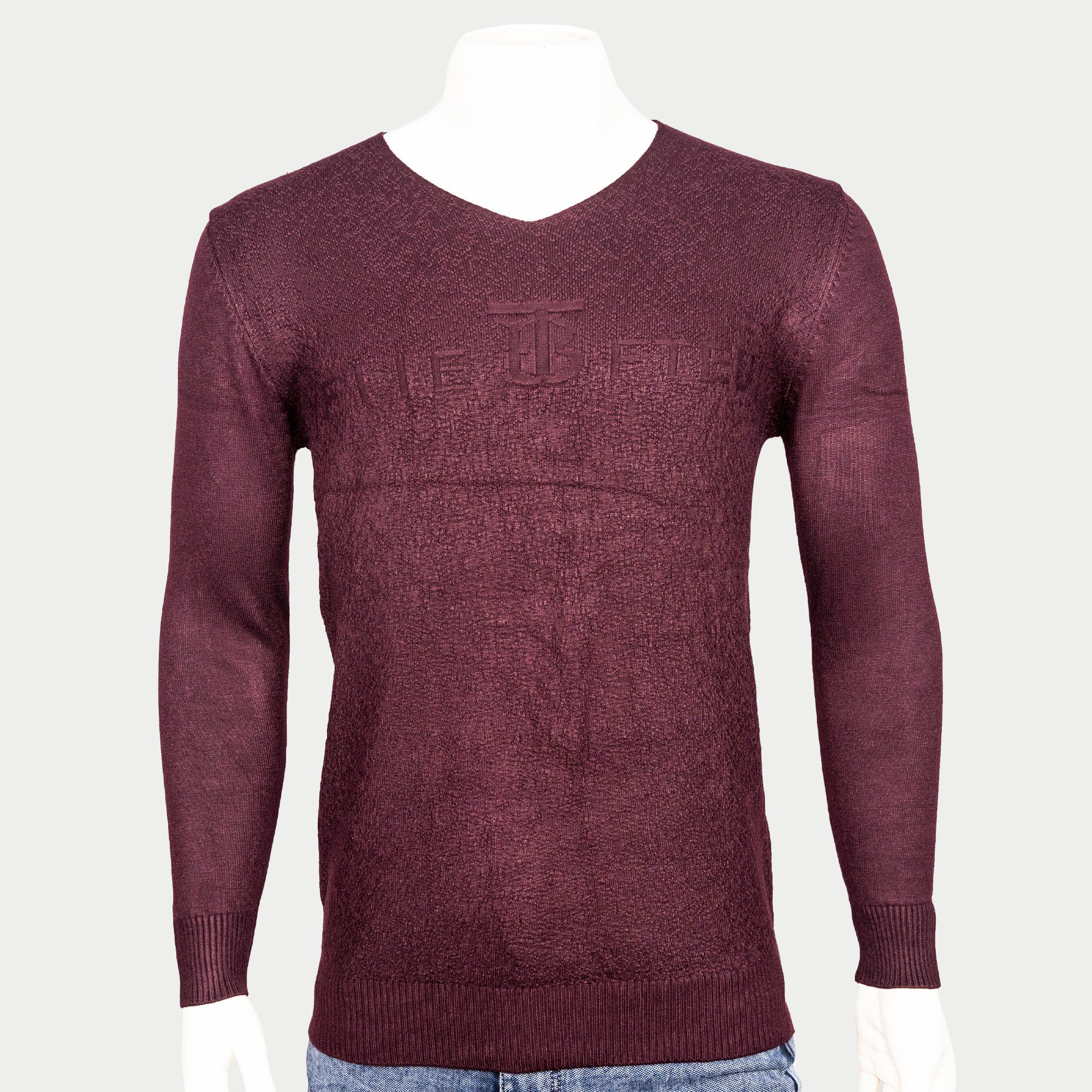 VIRJEANS Acrylic Woolen (VJC214) Heavy V-Neck Warm Sweater For Men-Burgundy